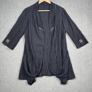 Vex Collection Cardigan Womens 42 / Large Navy Crinkle Buckle 3/4 Sleeve Open